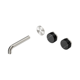 Nero Serenity Wall Basin Set 160Mm Offset Spout - Brushed Nickel Marquina Black Handle Trim Kit