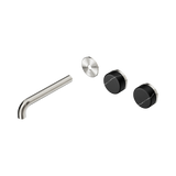 Nero Serenity Wall Basin Set 185Mm Offset Spout - Brushed Nickel Marquina Black Handle Trim Kit