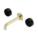Nero Serenity Wall Basin Set 160Mm Spout Brushed Gold - Marquina Black Handle