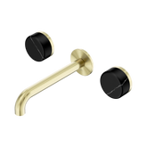 Nero Serenity Wall Basin Set 185Mm Spout Brushed Gold - Marquina Black Handle