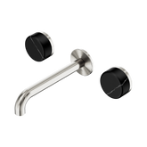 Nero Serenity Wall Basin Set 185Mm Spout Brushed Nickel - Marquina Black Handle