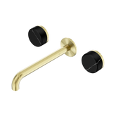 Nero Serenity Wall Basin Set 220Mm Spout Brushed Gold - Marquina Black Handle