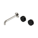 Nero Serenity Wall Basin Set 185Mm Offset Spout Brushed Nickel - Marquina Black Handle