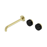 Nero Serenity Wall Basin Set 220Mm Offset Spout Brushed Gold - Marquina Black Handle