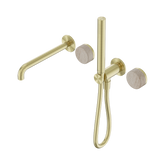 Nero Serenity Progressive Shower System - Spout Brushed Gold - Rome Travertine Handle & Slim Shower