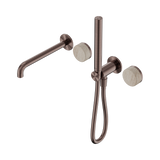 Nero Serenity Progressive Shower System - Spout Brushed Bronze Rome Travertine Handle & Slim Shower