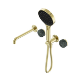 Nero Serenity Progressive Shower System - Spout Brushed Gold - Verde Alpi Handle & Serenity Hand Shower
