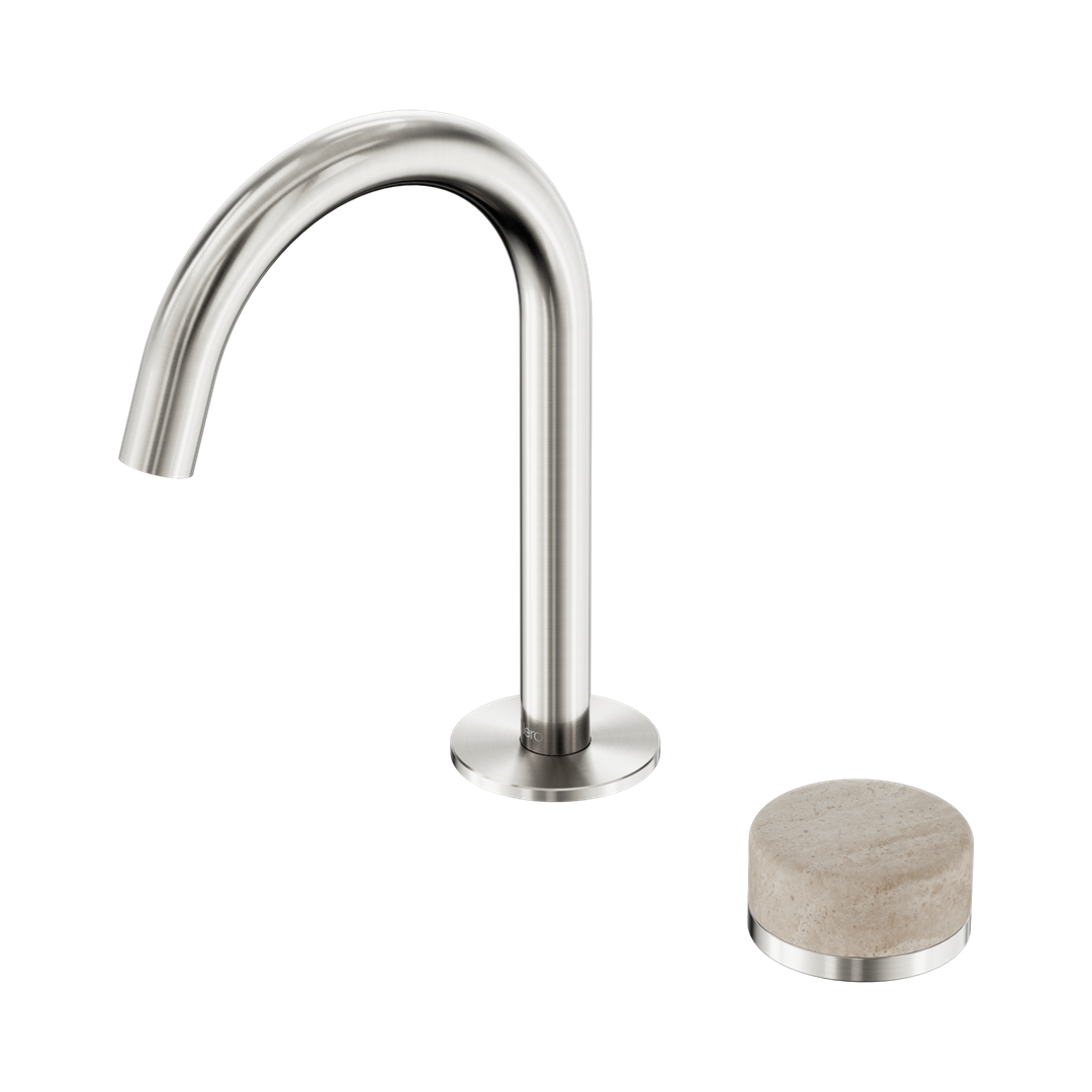 Nero Serenity Progressive Basin Mixer Arc Spout With Rome Travertine Handle - Brushed Nickel