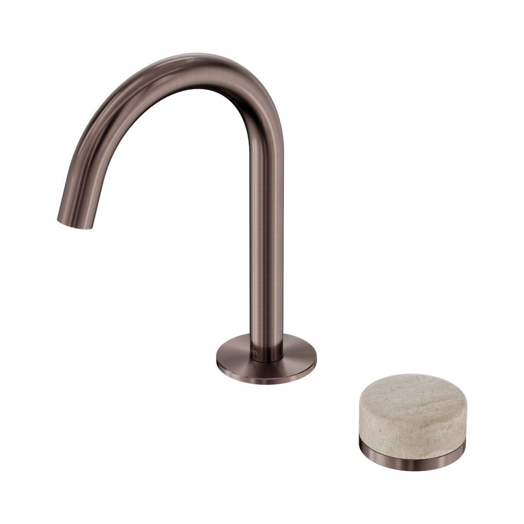 Nero Serenity Progressive Basin Mixer Arc Spout With Rome Travertine Handle - Brushed Bronze