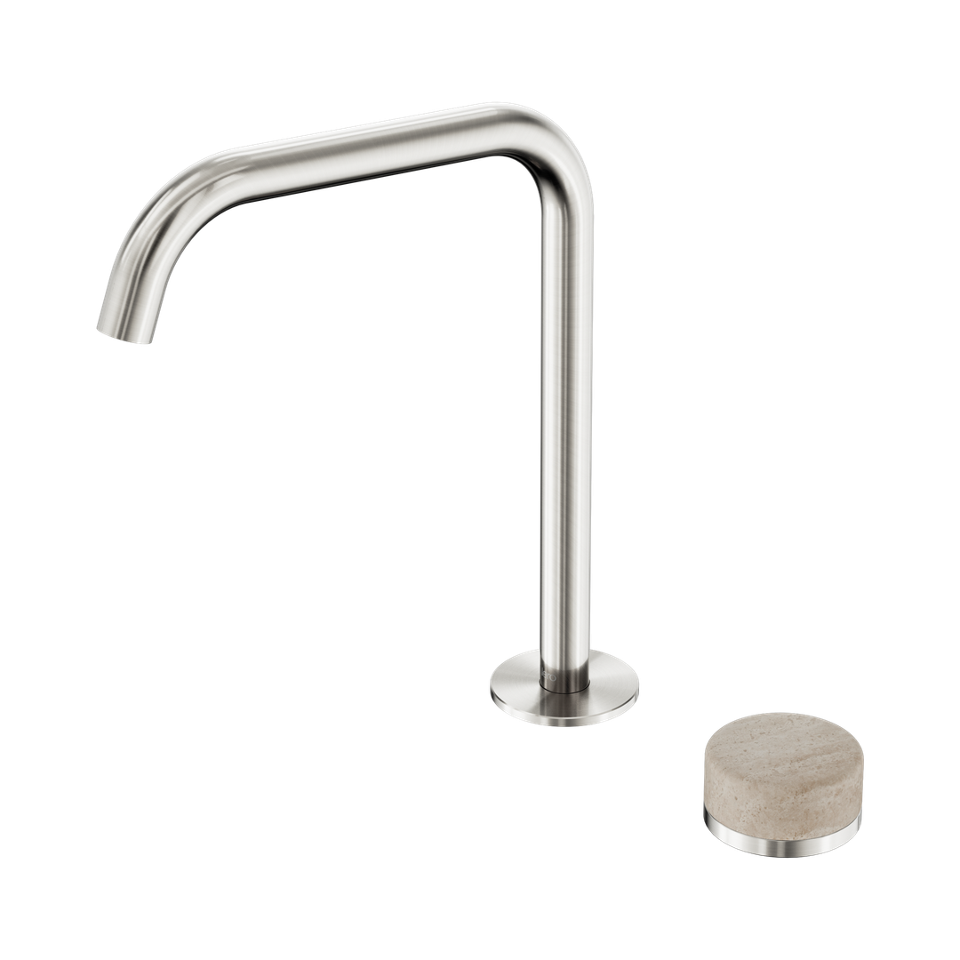 Nero Serenity Bath/Kitchen Mixer Edge Spout With Rome Travertine Handle - Brushed Nickel
