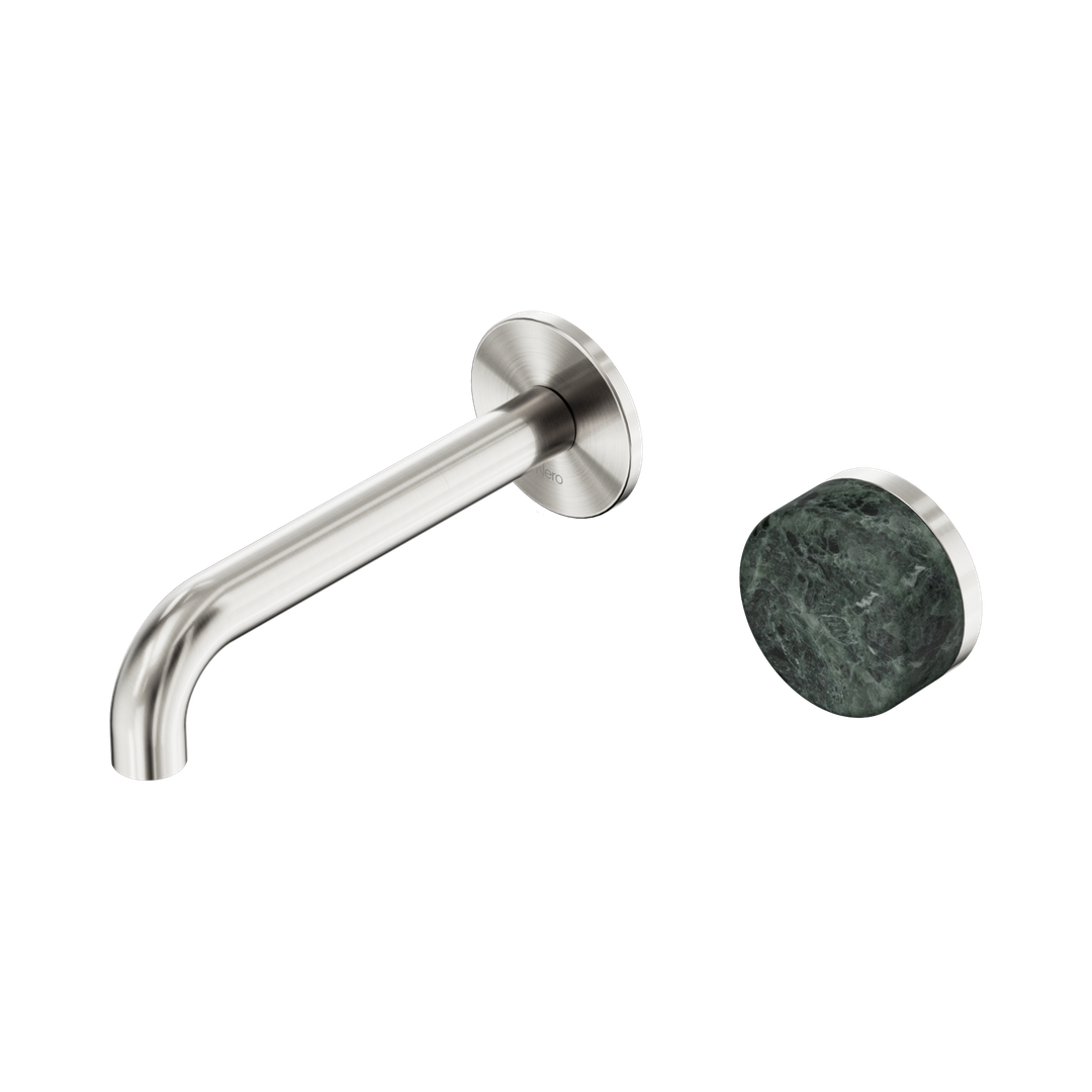 Nero Serenity Progressive Wall Basin Mixer 160mm Spout With Verde Alpi Handle - Brushed Nickel