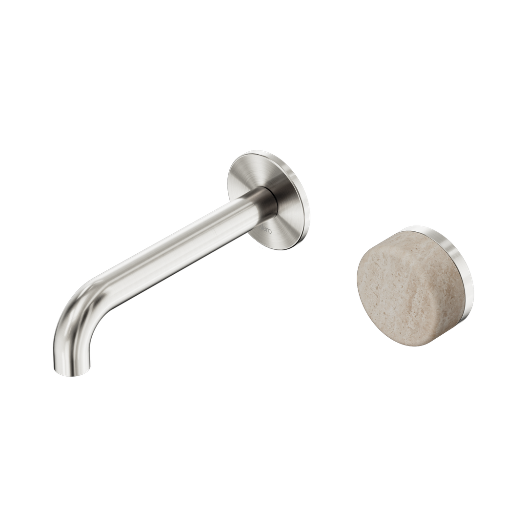 Nero Serenity Wall Basin Mixer 160mm Spout With Rome Travertine Handle - Brushed Nickel