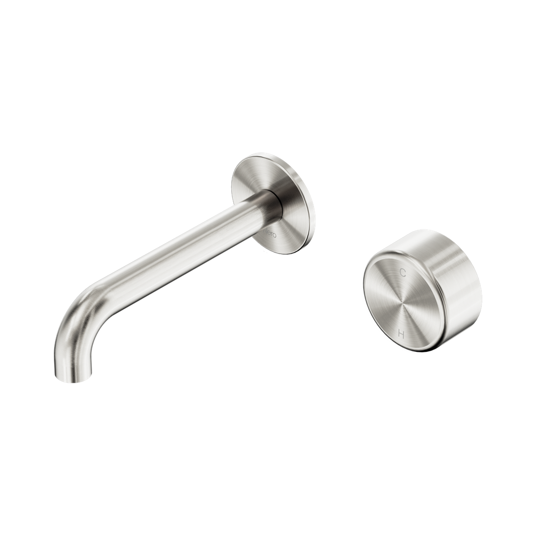 Nero Serenity Progressive Wall Basin Mixer 160mm Spout With Metal Handle - Brushed Nickel