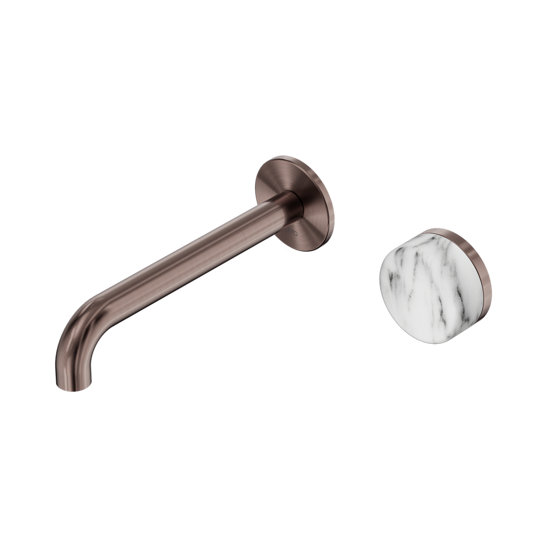 Nero Serenity Wall Basin Mixer 185mm Spout With Arabescato Corchia Handle - Brushed Bronze