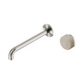 Nero Serenity Progressive Wall Basin Mixer 220Mm Spout Brushed Nickel - Rome Travertine Handle