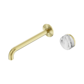 Nero Serenity Progressive Wall Basin Mixer 220Mm Spout Brushed Gold - Arabescato Corchia Handle