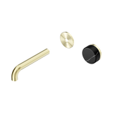 Nero Serenity Progressive Wall Basin Mixer 160Mm Spout Brushed Gold - Marquina Black Handle Trim Kit Only