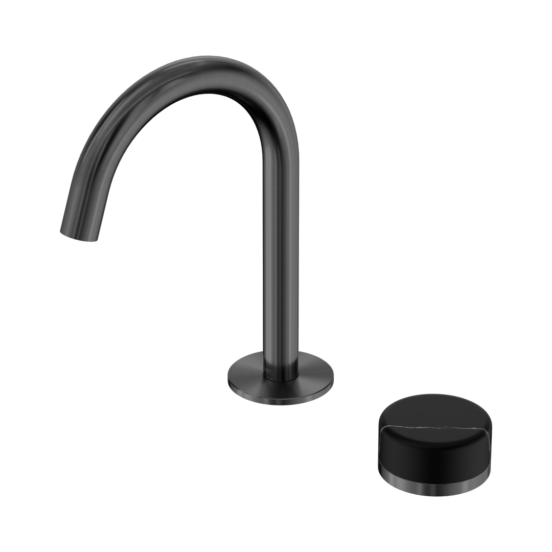 Nero Serenity Progressive Basin Mixer Arc Spout With Marquina Black Handle - Gun Metal