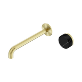 Serenity Progressive Wall Basin Nero Mixer 220mm Spout With Marquina Black Handle - Brushed Gold