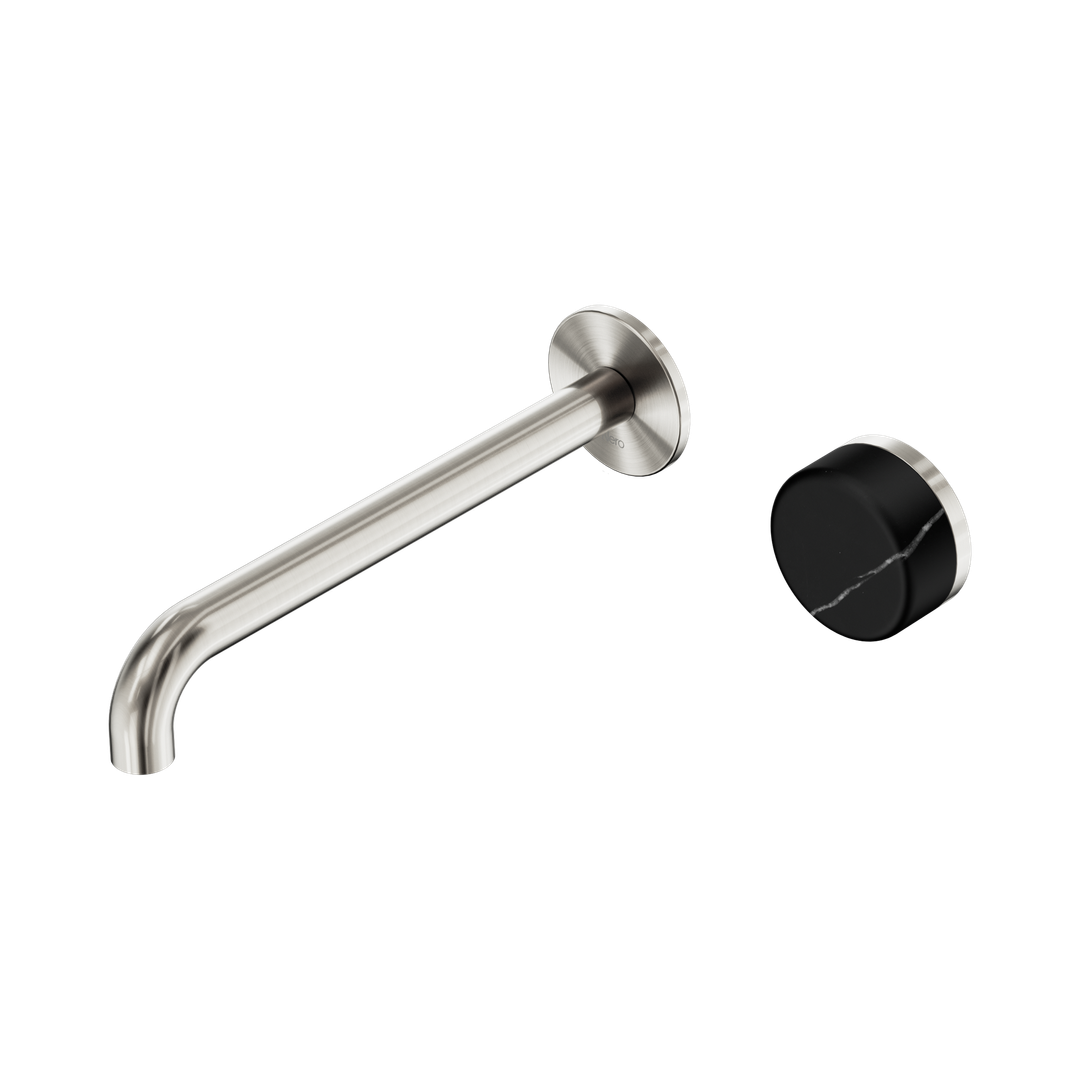 Nero Serenity Wall Basin Mixer 220mm Spout With Marquina Black Handle - Brushed Nickel