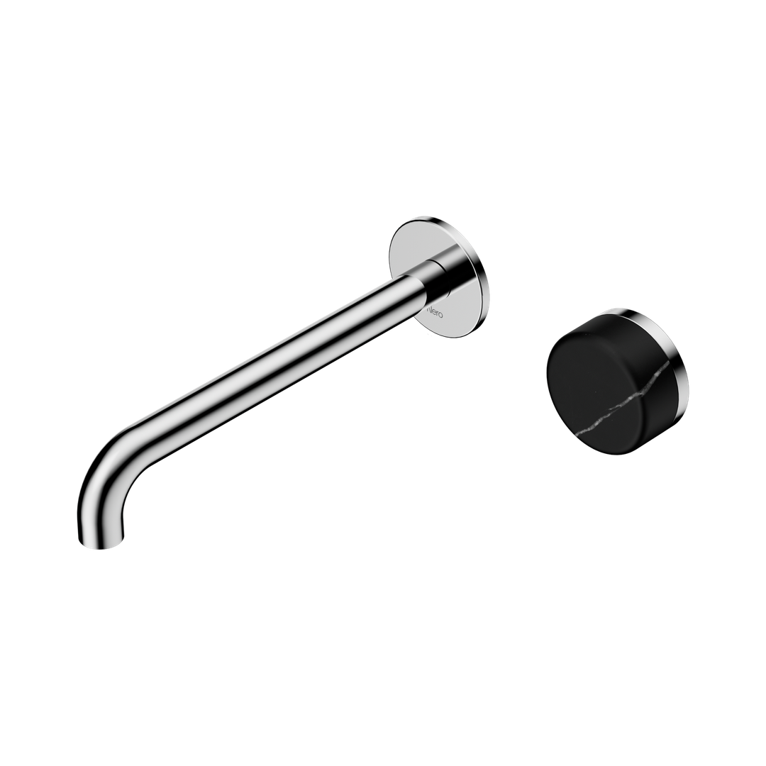 Nero Serenity Progressive Wall Basin Mixer 220mm Spout With Marquina Black Handle - Chrome