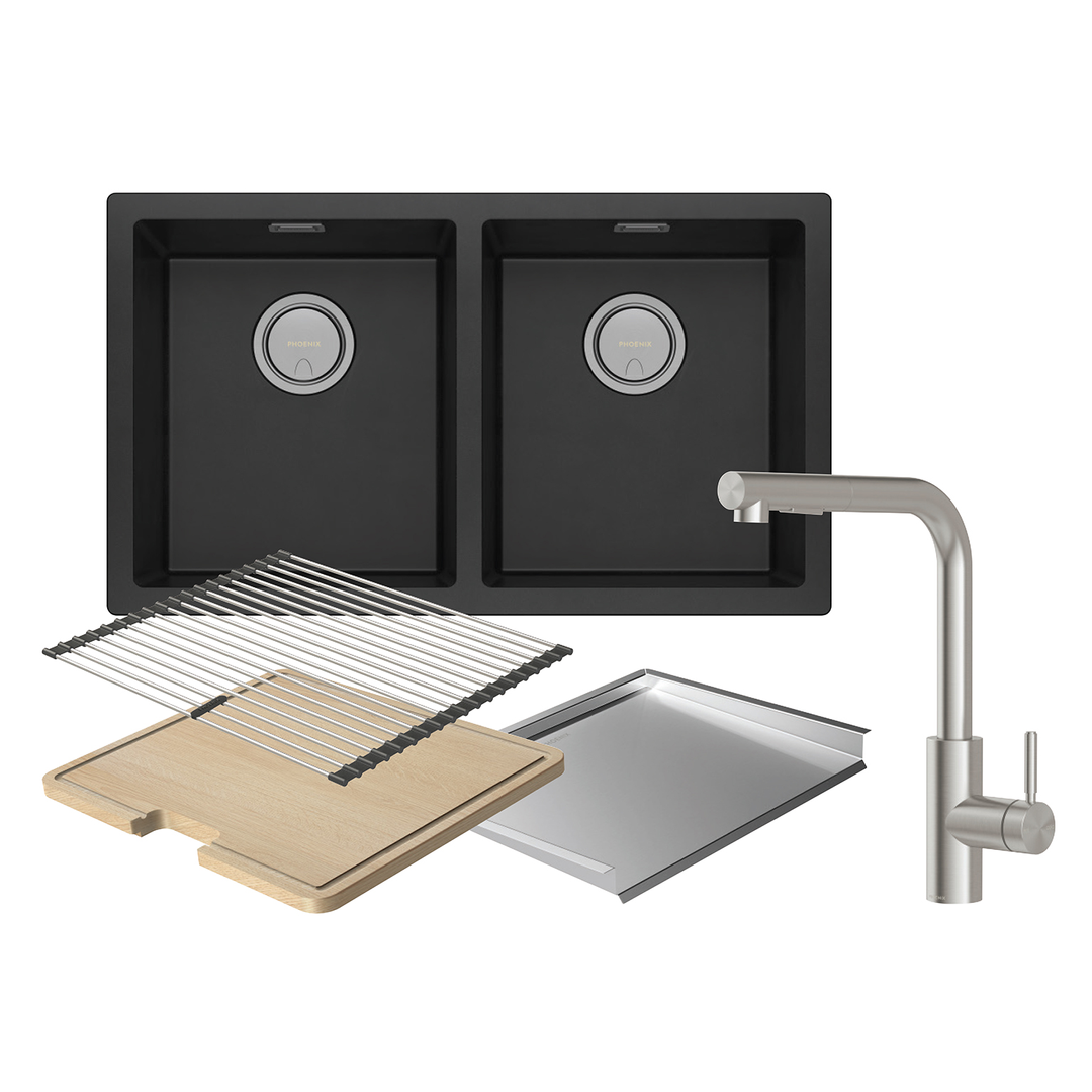 Phoenix Sink Package 1 Matte Black Sink & Stainless Steel Mixer 312-2029-51