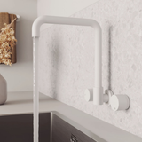 Fienza Kaya Round Taps Squareline Wall Outlet Set - Matte White Sus304 And Lf Brass