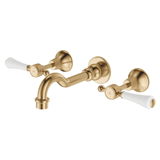 Fienza Lillian Lever Basin/Bath Wall Set, Urban Brass With Ceramic White Handle