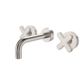 Fienza Kaya Cross Taps Wall Basin /Bath 130Mm Outlet Set - Brushed Nickel Lf