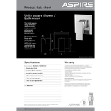 Aspire Unity Square Shower/Bath Mixer - Chrome