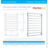 Straight/Square Thermorail 800x1160x120mm 153Watts 10 Bars