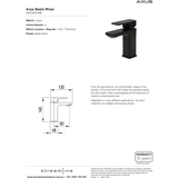 Axus Basin Arcisan Streamline Mixer - Matt Black