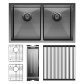 Hana 27L/27L Double Fienza Kitchen Sink Kit - PVD Carbon Metal