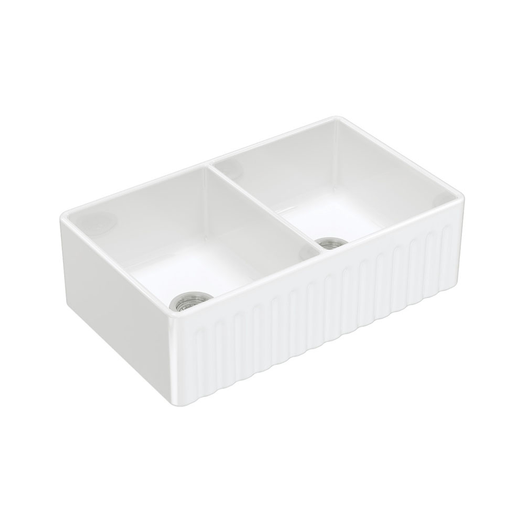 Fienza Charlton Butler Sink Double Reversable Fluted & Flat 835mm Fire Clay - Gloss White