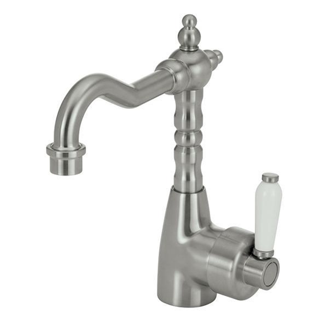 Fienza Eleanor Basin Mixer Shepherds Crook - Brushed Nickel/White