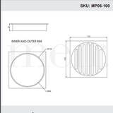 Meir Square Floor Grate Shower Drain 100Mm Outlet - Matte Black