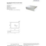 Arcisan Xoni Thin Rect Above Counter Streamline Basin 500mm X 350mm - Matt White