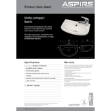 Aspire Unity Compact Wall Hung Basin 383X248 1 Tap Hole Rhs - White