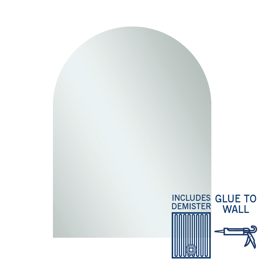 Thermogroup Aspen Polished Edge Arch Mirror 750x1000mm - Glue to Wall and Demister