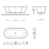 Aspire Urban III 1700mm Acrylic Freestanding Bath No Overflow - White 1700 X 750 X 560mm
