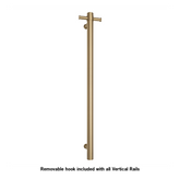 Thermoril Verticle Towel Bar Straight/Round With Hook 900x142x100mm 12V - Brushed Brass (24Watt)