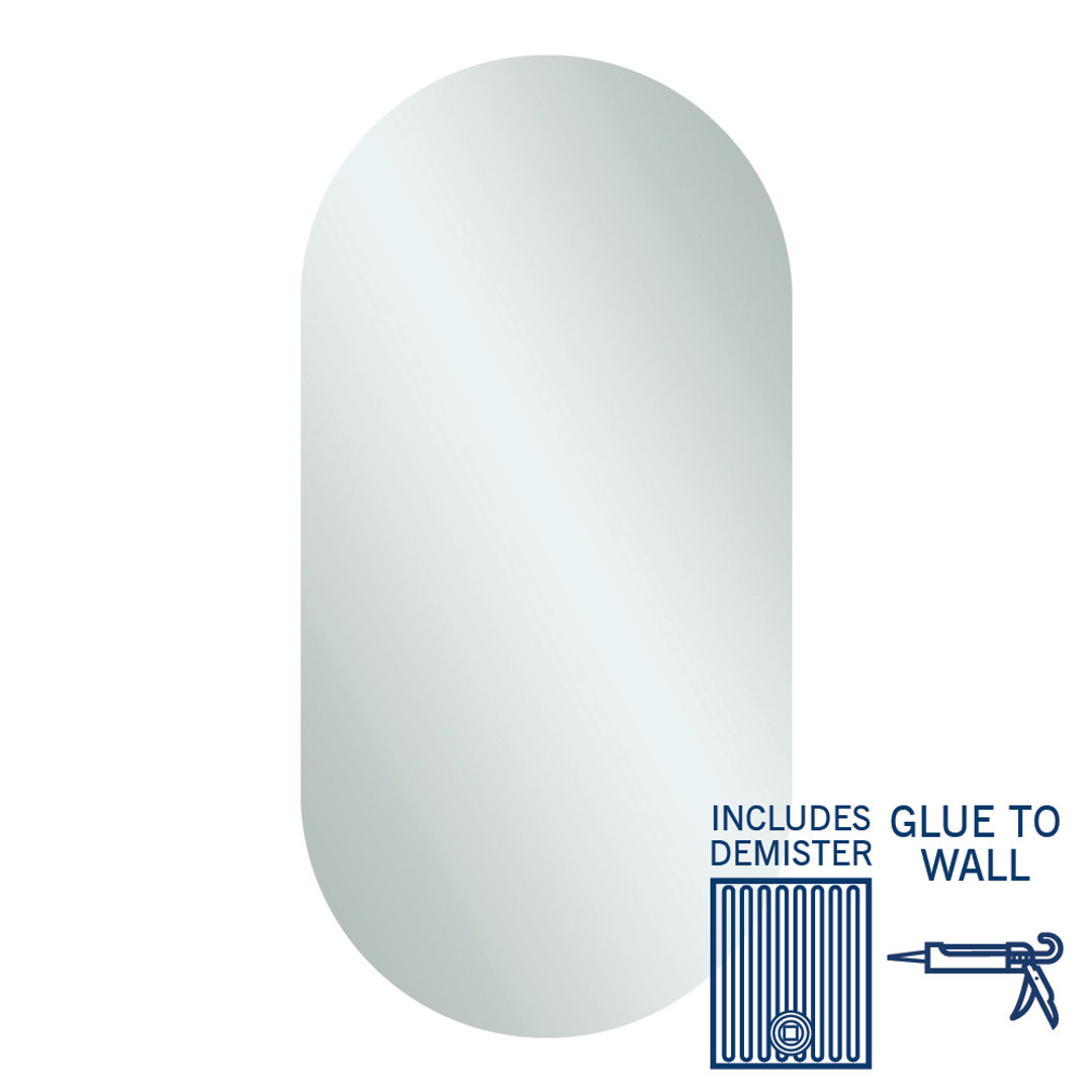 Thermogroup Duke Polished Edge Pill Mirror 500x1000mm - Glue to Wall and Demister