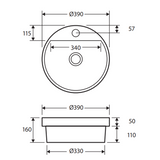 Reba Semi Inset Basin 390 x 390 x 50mm Fienza - One Tap Hole