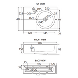 Reba Wall Basin Right Bowl Fienza - No Tap Hole