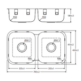 Fienza Tiva 785 Double Bowl Kitchen Sink - 23L+23L | Top or Undermount | 785x450mm