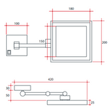 Thermogroup 3x Magnification Chrome Wall Mounted Shaving Mirror, 200x200mm with Exposed Wiring