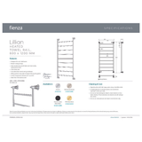 Lillian Heated Fienza Towel Rail 9 Bars 600 X 1208 X 95mm - Brushed Nickel