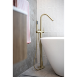 Meir Round Freestanding Bath Spout And Hand Shower - Tiger Bronze