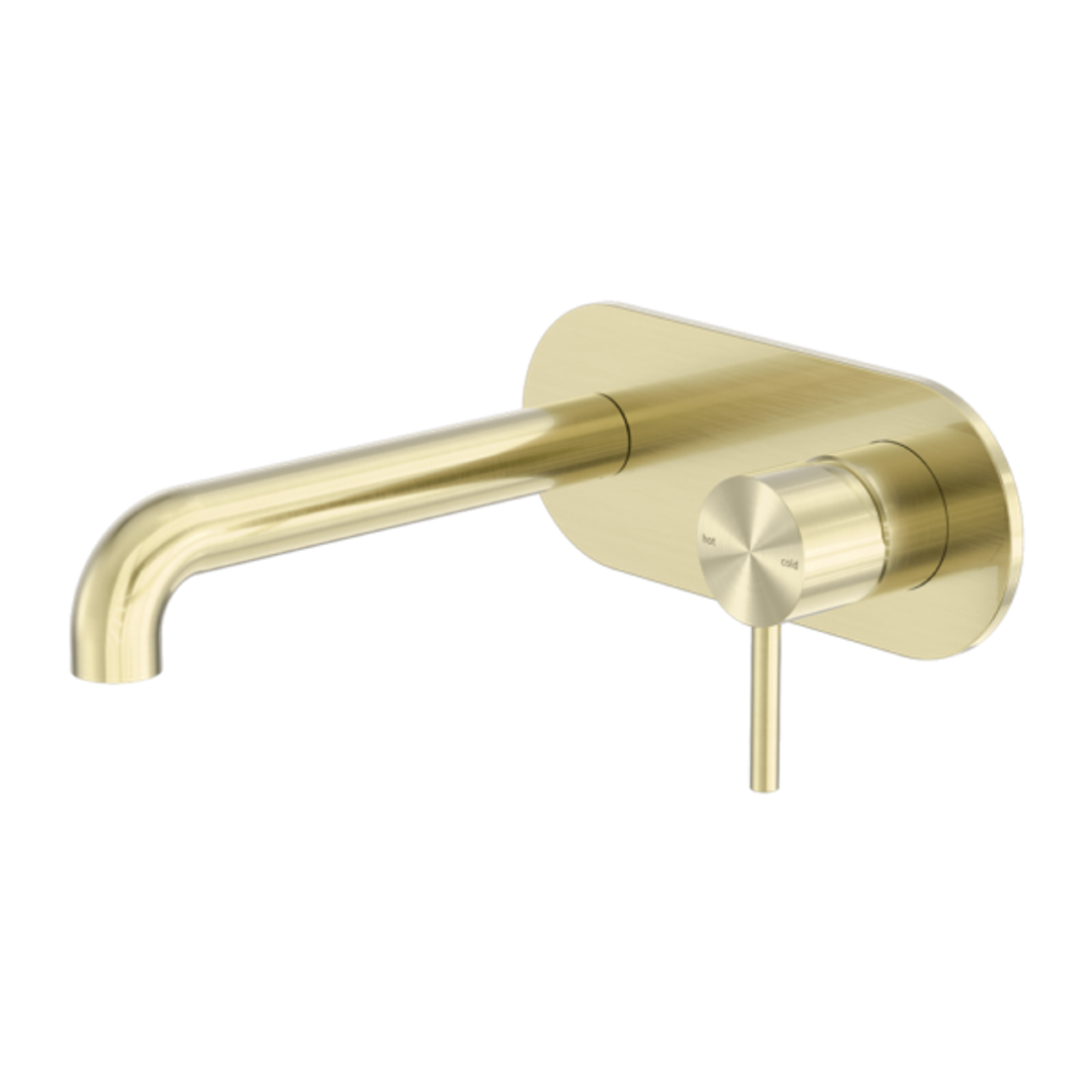 Nero Zen Ss316L Wall Basin/Bath Mixer 185mm Spout - Brushed Gold