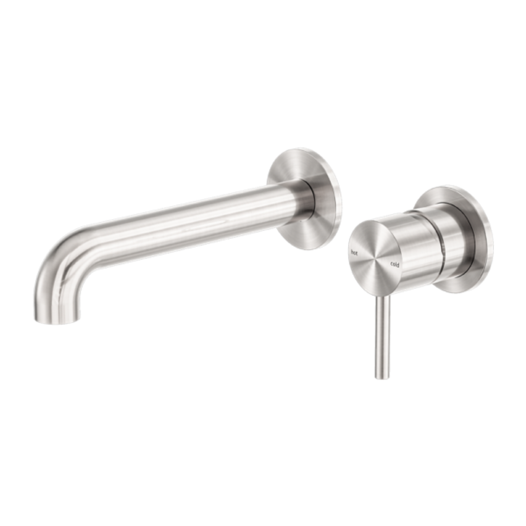 Nero Zen Ss316L Wall Basin/Bath Mixer Separate Back Plate 185mm Spout - Brushed Nickel